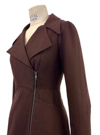 Image 4 of McClearon Jacket- Chocolate asymmetrical Zip Trench jacket/Dress,  Modern Goth  with a Twist.