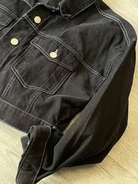 Image 2 of Large black crop denim jacket 