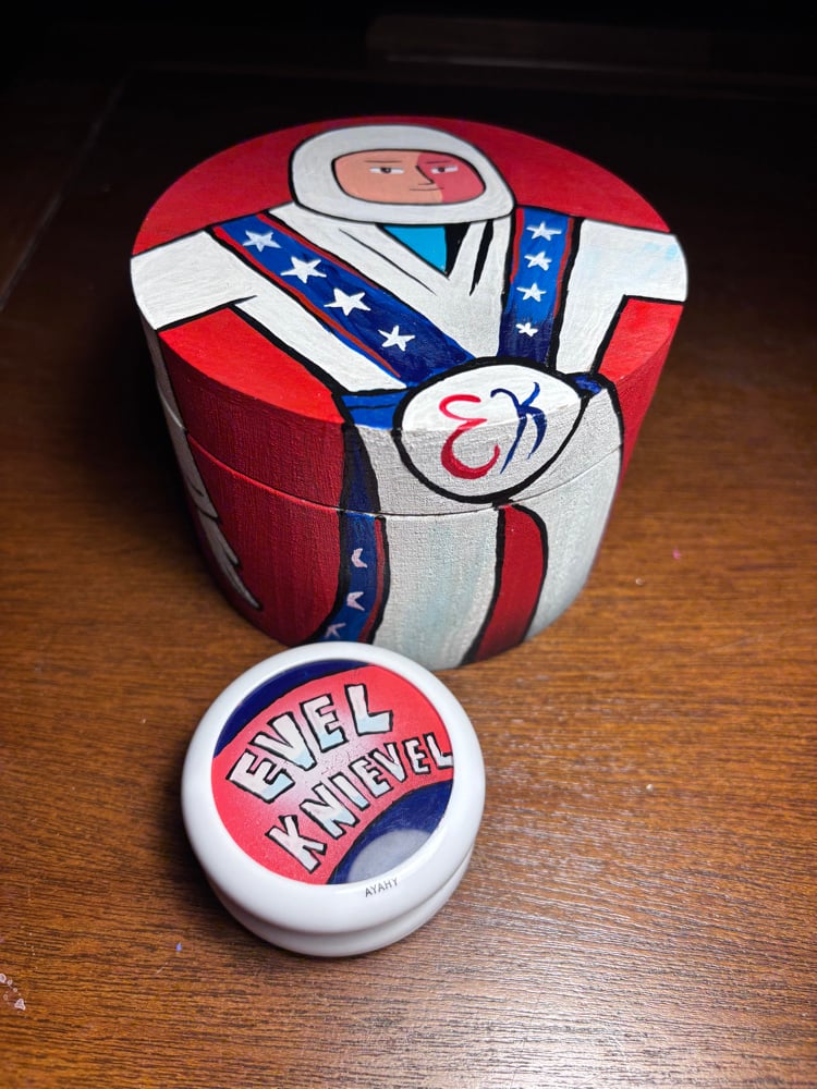 Image of Evel Kinevel Yo-Yo and Wood Round Box