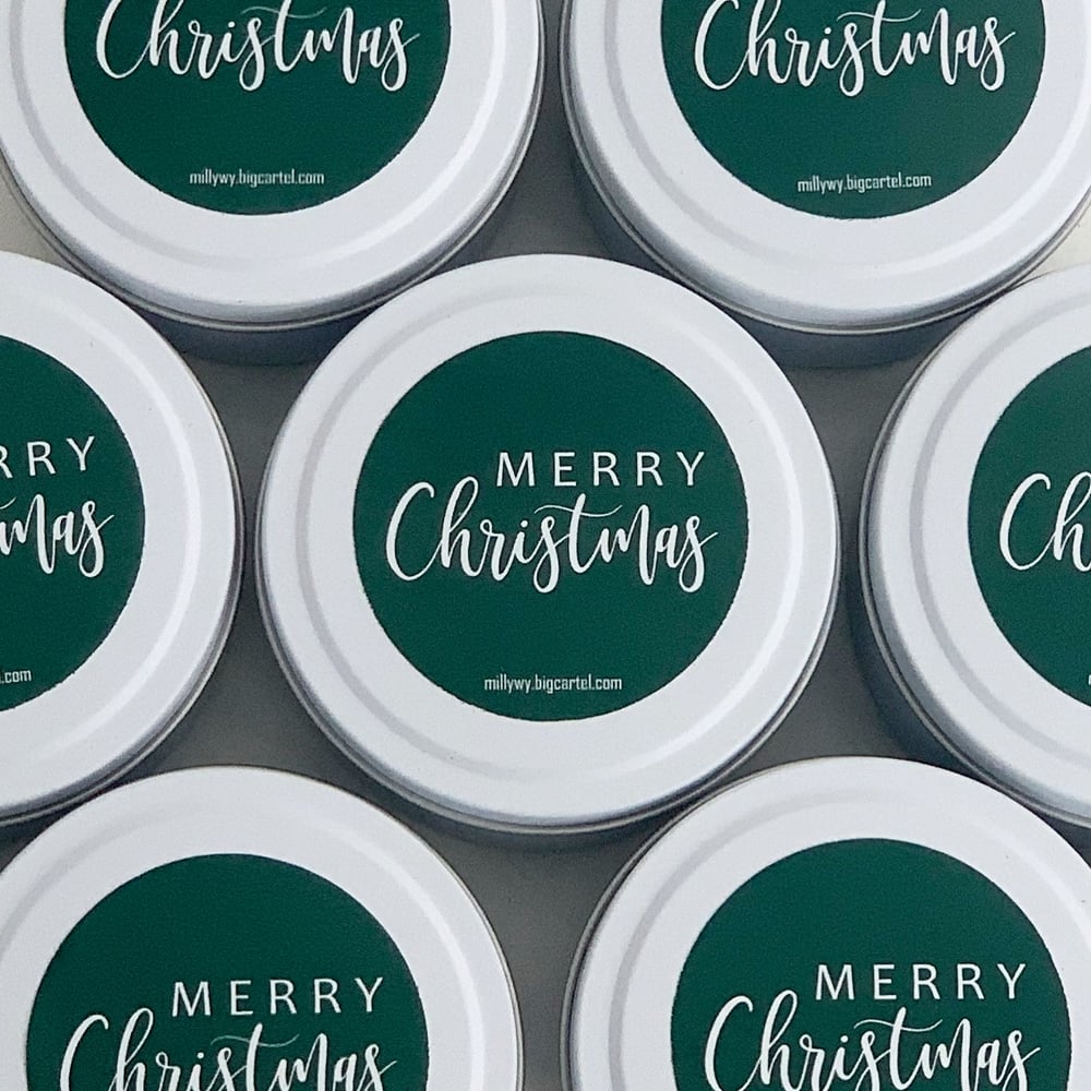 Image of Merry Christmas Tin Soy Candle (Hunter Green Label)
