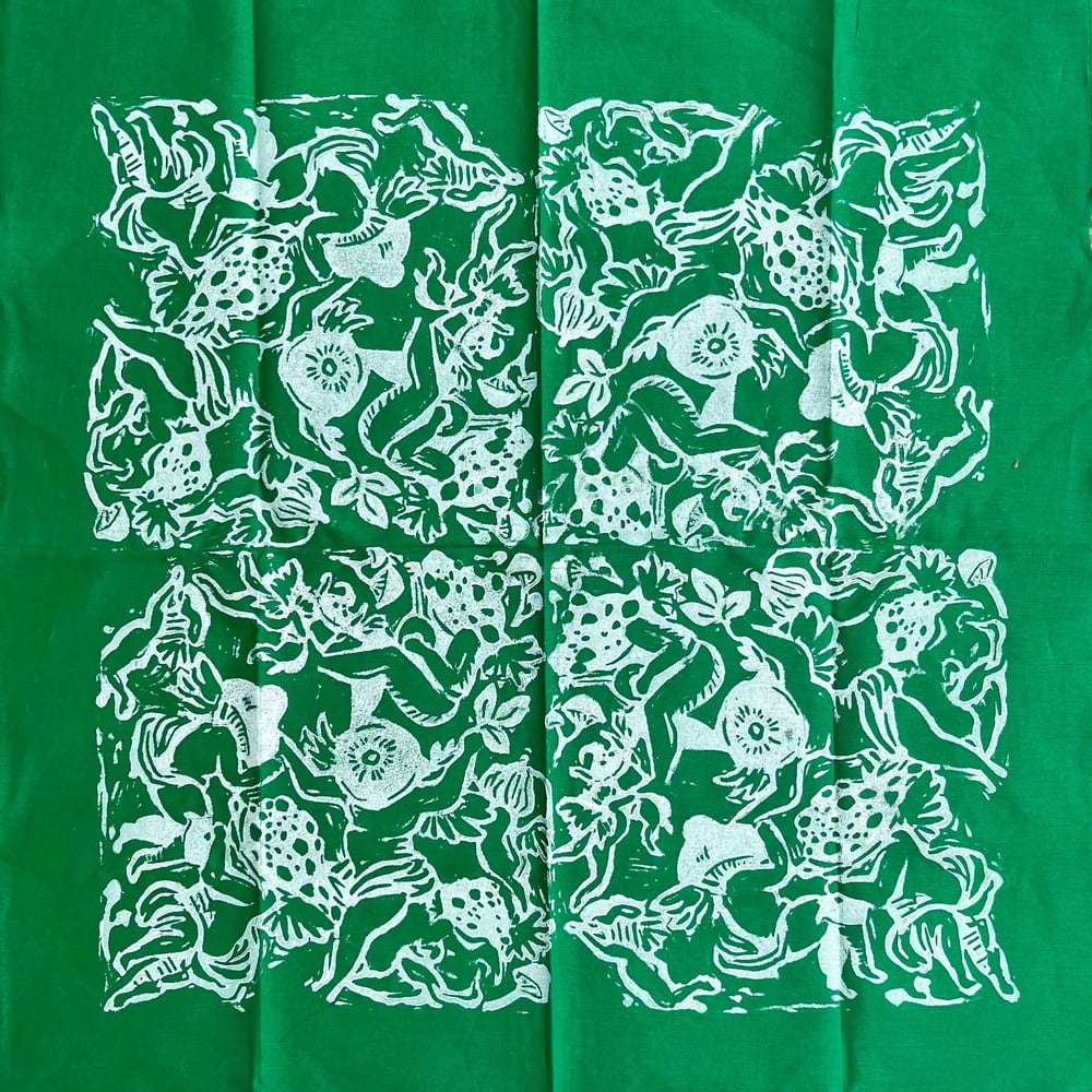Image of MADE TO ORDER Shroomy Quartet Block-Printed Bandana- Multiple Colors Available