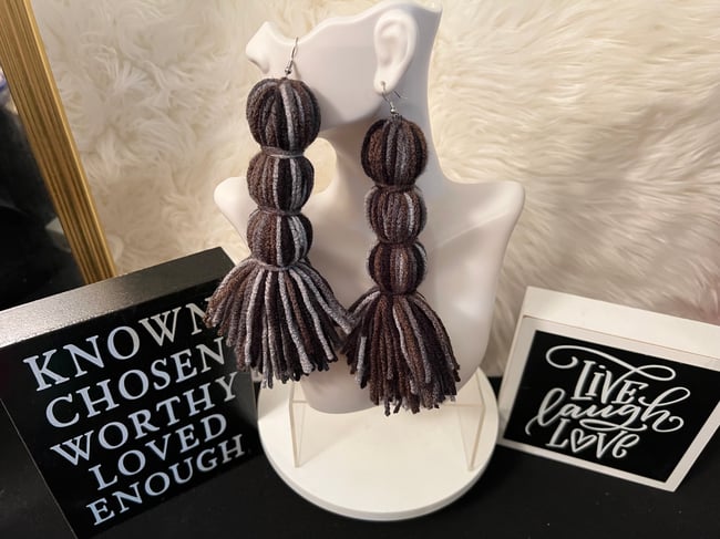 Yarn Tassel Earrings - Triple Pom 