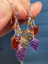 Hessonite Garnet Earrings, Amethyst Earrings, Citrine Earrings Autumn Leaves Carved Gemsto Earrings