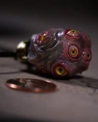 Image 13 of Egg of the King pendant, leather cord, brass hardware, all seeing glowing eyes