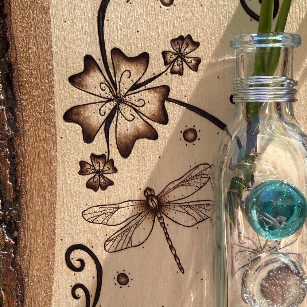 Image of dragonfly whimsy propogation station wood art 