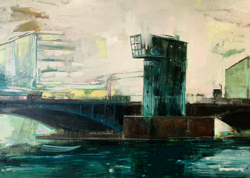 Image of Painting / maleri / "ISLANDS BRYGGE – Malerdrømme og tankestreger – Langebro" / 120x170 cm