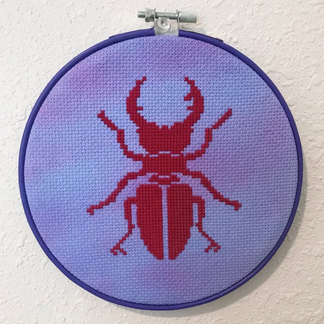 Red Beetle Cross Stitch 🪲 6x6 Inches, Ready to Ship!