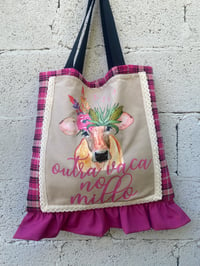 Image 1 of Bolsa feita a man. OUTRA VACA NO MILLO. Cadros rosas. Modelo exclusivo!