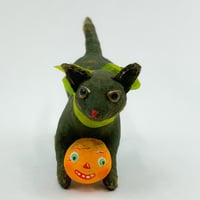 Image 3 of Antique inspired Playful Black Cat with Jack O' Lantern(free-standing figure)