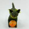 Antique inspired Playful Black Cat with Jack O' Lantern(free-standing figure)