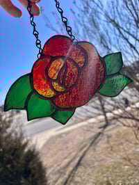 Image 4 of Stained Glass Red Rose Suncatcher - Handmade Classic Floral Window Art