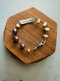 Image 1 of garnet and peacock pearl bracelet with beloved charm