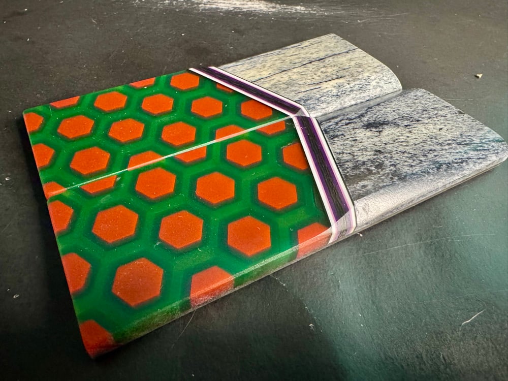 Image of Giraffe Bone & 3D Resin GLOW Segmented Knife Scales