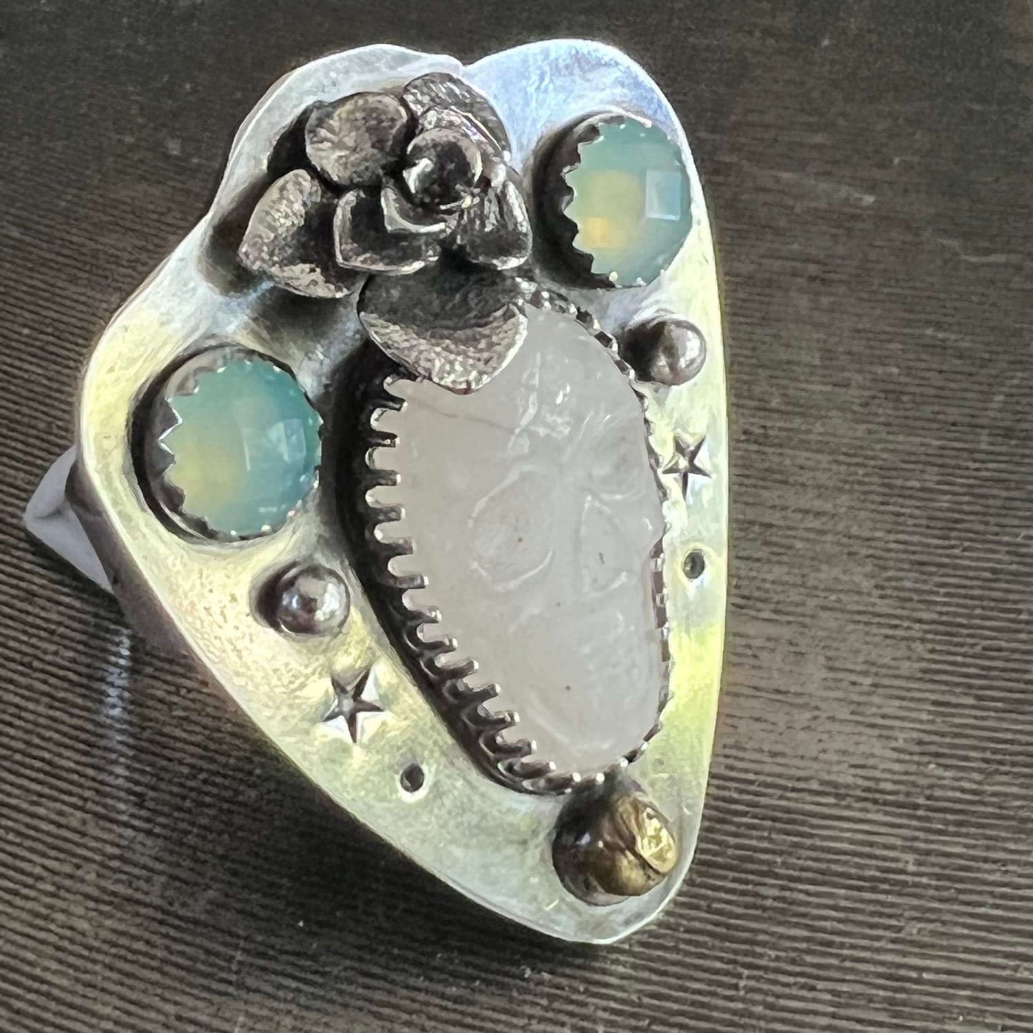 Image of Moonstone Skull Statement Ring, Size 7.25