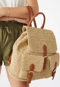 Image 3 of Leather Straw Backpack 