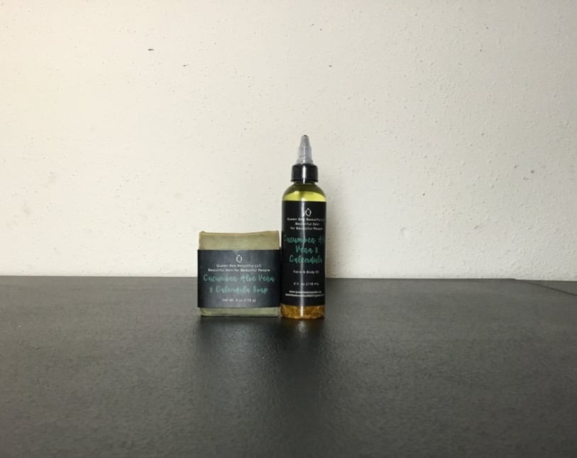 Image of Cucumber with Aloe Vera & Calendula Soap and Face & Body Oil Set w/ soap saver included