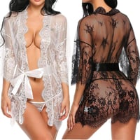 Image 2 of See Through Lace Pajama Babydoll Dress Set Women Pijama Mujer Strap Sleeveless Sexy Sleepwear Short 