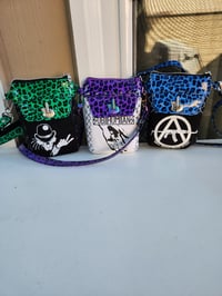 Image 1 of Punk rock leopard print cell phone sling bag (b&w)