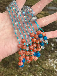 Image 3 of Rainbow Labradorite Neon Apatite Sunstone Mala, Labradorite 108 Bead Hand Knotted Gemstone Necklace