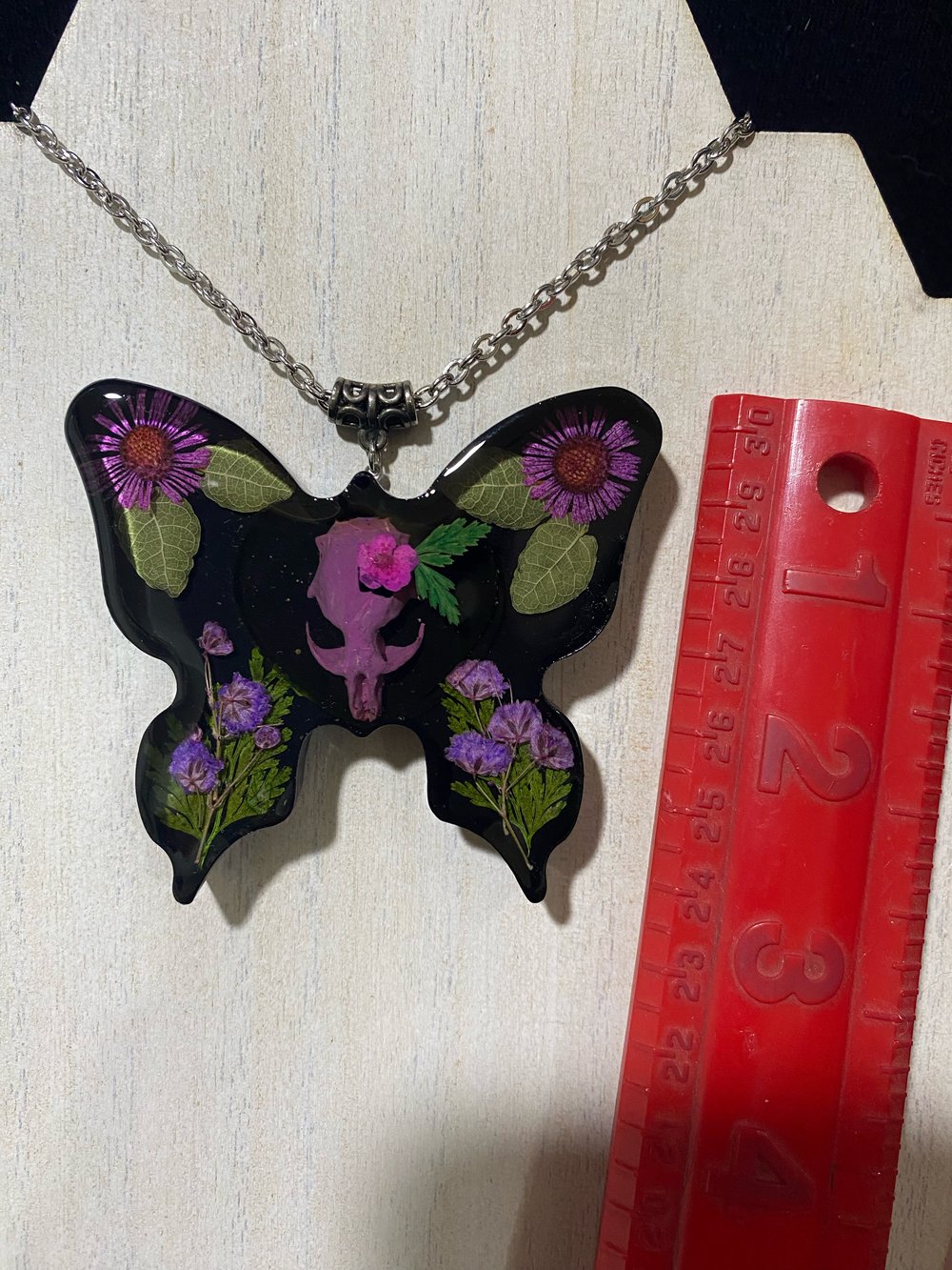 Purple Floral Butterfly Skull Pendant