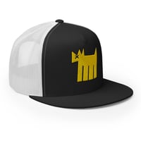 Image 1 of Black White Trucker Cap Embroidered Miloman Yellow Dog