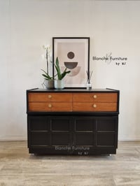 Image 7 of Large Mid Century Luxury Sideboard Nathan | Curved Teak Sideboard Black | 4 Walnut Drawers 