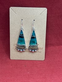 Image 1 of Green Opal & Petrified Wood Earrings