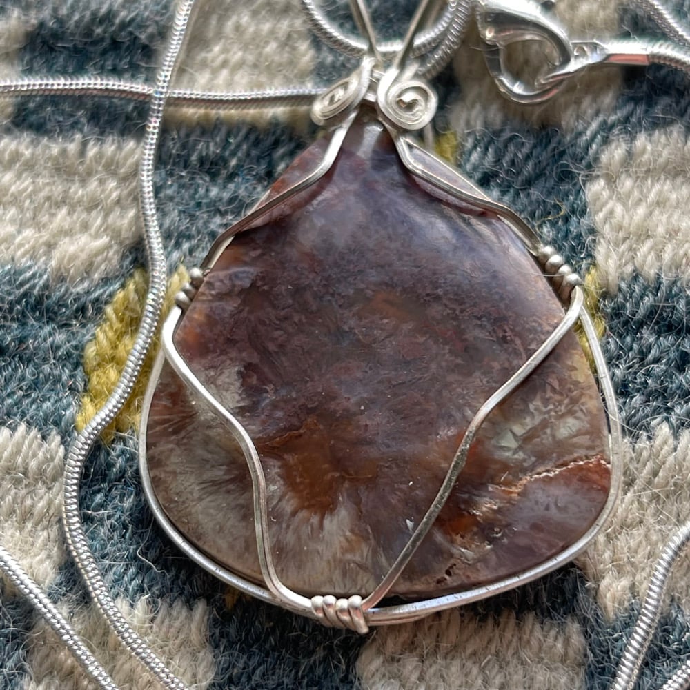 Agate Barite Pseudomorph Cabochon Pendant on Necklace