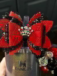 Image 9 of Queen of Hearts Red & Black Glam Tumbler Accessory Set – Bow, Straw Bauble & Bracelet Stack