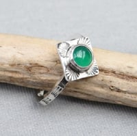 Image 2 of Handmade Sterling Silver Green Onyx Stamped Dainty Ring