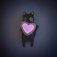 Image 7 of Black cat Glow in dark heart ring box hand size ceramic figurine