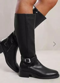 Image 5 of BLACK PU KNEE HIGH ELASTICATED STRETCH BOOT