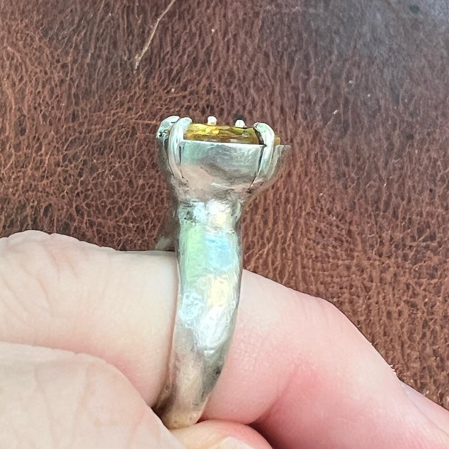 Image of Citrine with Heavy Claws: A Hand-carved Sterling Silver Ring, Size 6.5