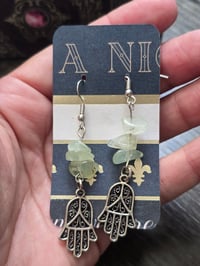 Prehnite & Hamsa earrings