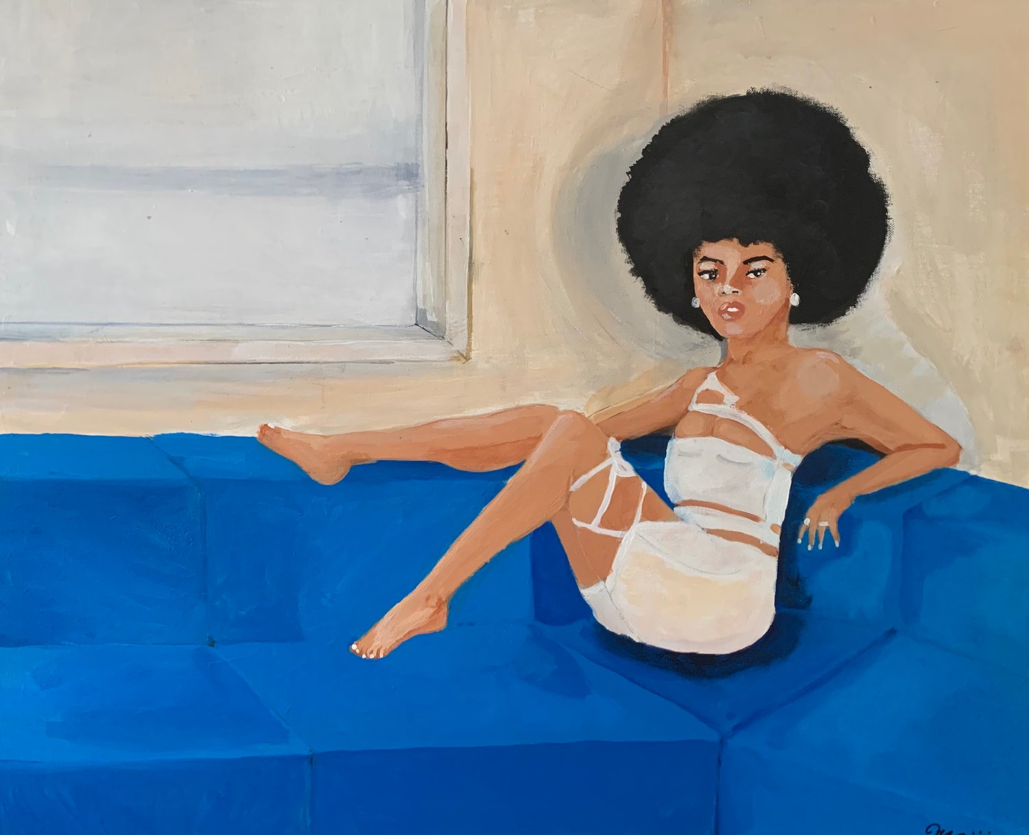 Image of Cleopatra and the blue couch 