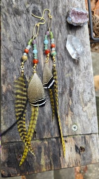 Image 1 of Knotted gemstone and feather earrings 02