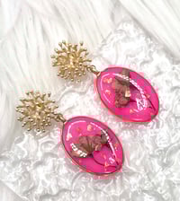 Image 1 of HOT PINK FLORAL DANGLES