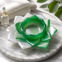 Image 1 of Green and white Lotus Tealight Holder • Resin Candle Decor