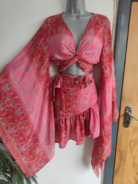 Image 2 of TULUM Tie dye co ord frill skirt set Pink and Red