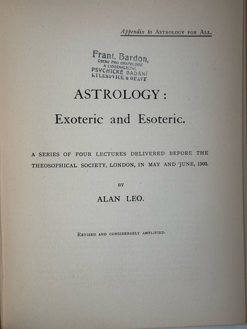 Image of Original Book from Library of Franz Bardon - Allan Leo: Astrology for All