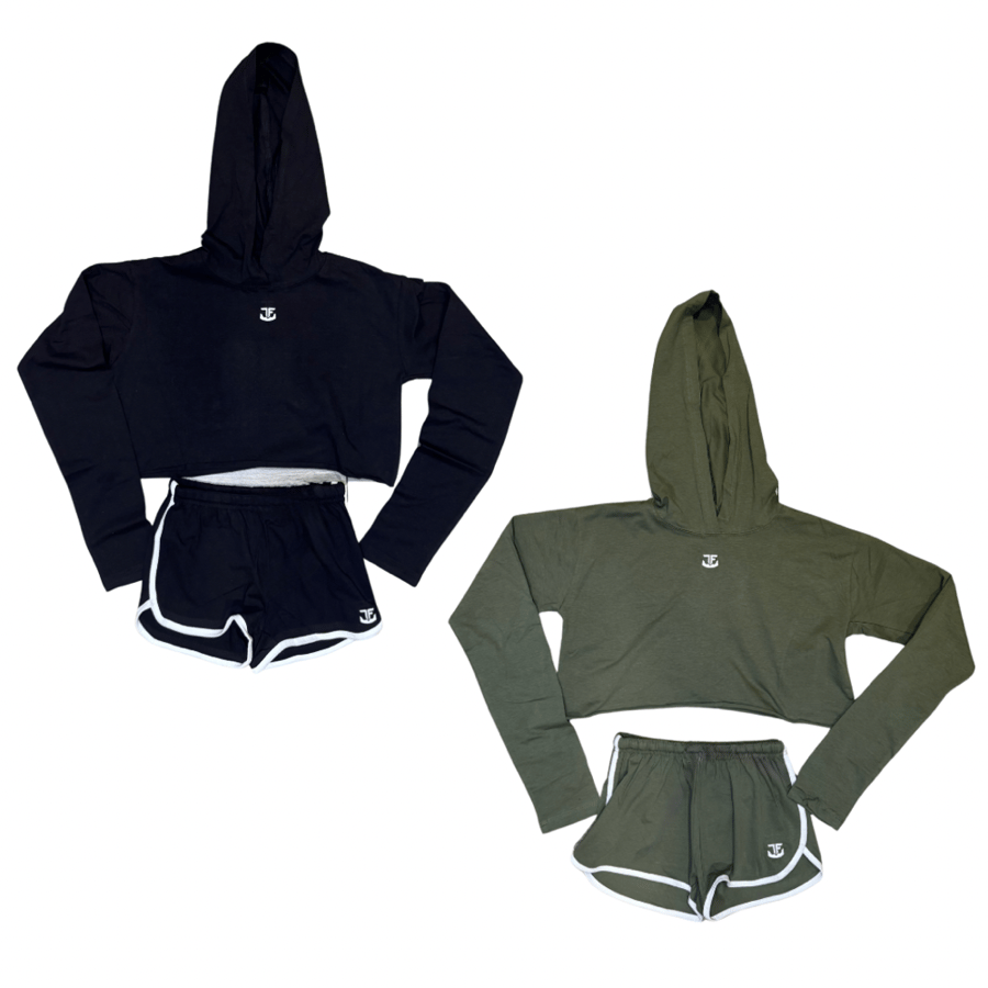 Image of Long Sleeve Crop Hoodie Tee/Short Set