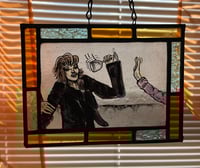 Image 3 of Stained glass painted real housewives scene panel