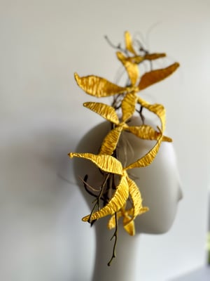 Image of Yellow raffia flower headpiece #2