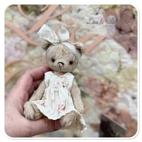 Image 3 of Handmade beige teddy bear wearing a pretty floral dress.