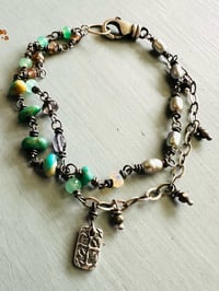 Image 16 of double strand turquoise pearl and opal charm bracelet