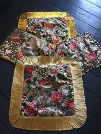 Image 11 of Japanese Metallic Peacock Cushion Cover With Gold Fringe