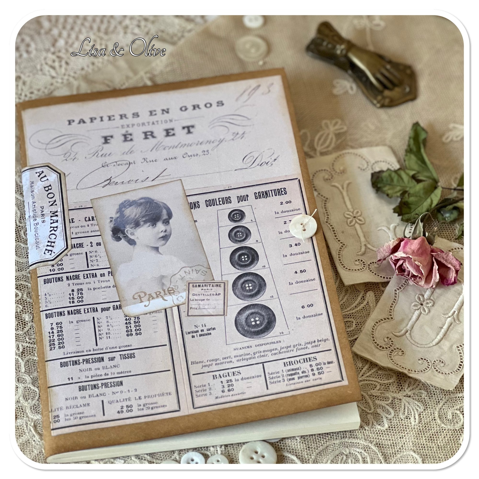 handmade note book covered with vintage style french ephemera ...
