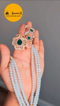 Image 4 of 3 layer American Diamond Pearl Set in Peacock Design 