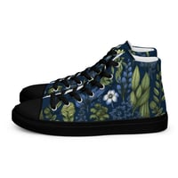 Image 1 of Art Nouveau Inspired Blue Boho Floral Sketch Women’s high top canvas shoes