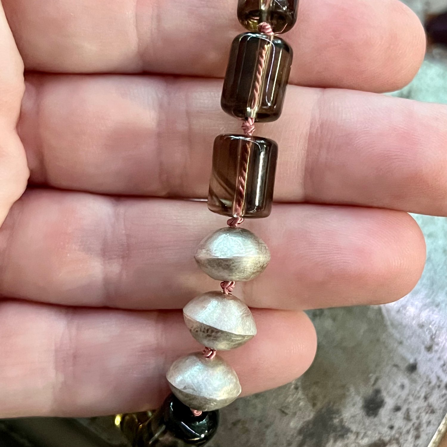 Image of Smokey Quartz & Handmade Sterling Silver Bead Necklace